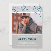 14. Geburtstag Einladung Junge Confetti Foto Blue (Vorderseite)