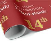 14. Geburtstag: Elegant, rot, Imitate Gold Look Geschenkpapier (Rolleneckpunkt)