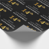 14. Geburtstag: Elegant, schwarz, Imitate Gold Loo Geschenkpapier (Ecke)