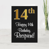 14. Geburtstag ~ Elegante Luxuriöse Imitate Gold L Karte (Vorderseite)