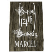 14. Geburtstag: Extravagant, Imitate Holzaussehen Mittlere Geschenktüte (Rückseite)