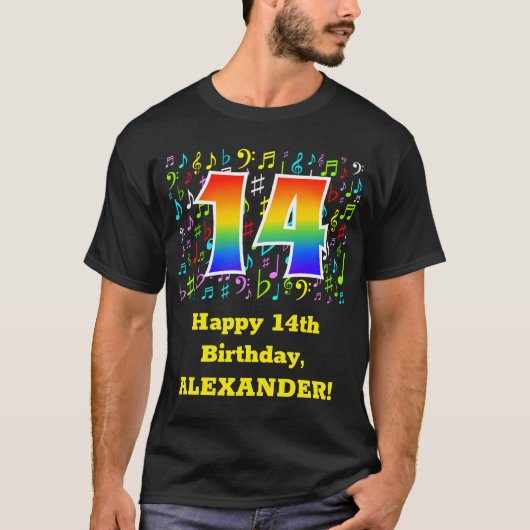 14. Geburtstag: Farbige Musiksymbole, Regenbogen 1 T-Shirt (Vorderseite)