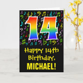 14. Geburtstag: Farbige Musiksymbole + Regenbogen  Karte (Gelbe Blume)