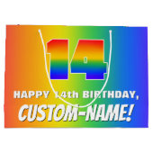 14. Geburtstag: Farbiges, lustiges Regenbogenmuste Große Geschenktüte (Rückseite)