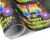 14. Geburtstag: Fun Fireworks, Rainbow Look # "14" Geschenkpapier (Rolleneckpunkt)