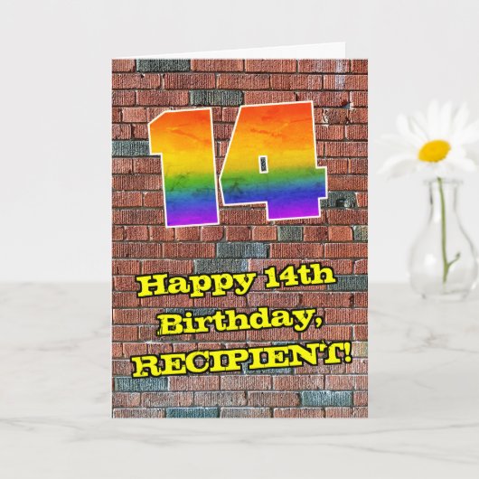 14. Geburtstag: Fun Graffiti-Inspiriert Regenbogen Karte (Kleine Pflanze)