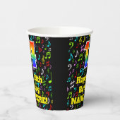 14. Geburtstag: Fun Musiknotens Pattern, Regenboge Pappbecher (Links)