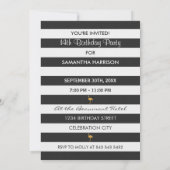 14. Geburtstag Gold Flamingo Schwarz-weiße Streife Einladung (Rückseite)