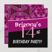 14. Geburtstag Große fette rosa Blume Sternmuster Einladung (Vorne/Hinten)