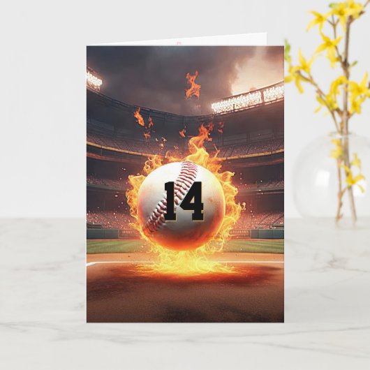 14. Geburtstag im Baseball-Flaming Karte (Gelbe Blume)