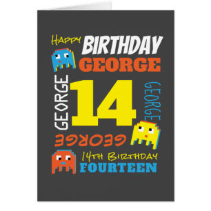 14. Geburtstag individuelle Name Gelb-Pixel-Gamer