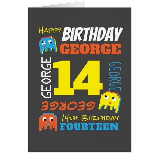 14. Geburtstag individuelle Name Gelb-Pixel-Gamer (Vorne)