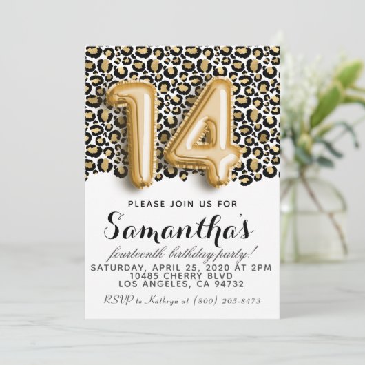 14. Geburtstag Leopard Tierwerbung Einladung (Stehend Vorderseite)