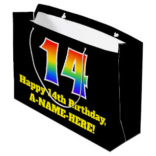 14. Geburtstag ~ Lustig, Bunt, Lebendig, Regenboge Große Geschenktüte