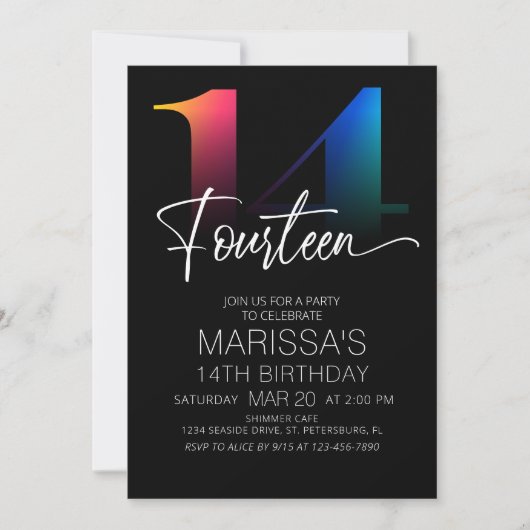 14. Geburtstag Moderne Einladung (Vorderseite)