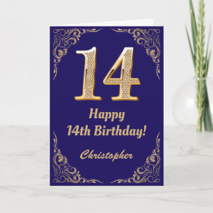 14. Geburtstag Navy Blue und Gold Glitzer Frame Karte