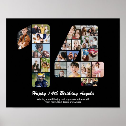 14. Geburtstag Nr. 14 Custom Foto Collage Poster (Vorne)