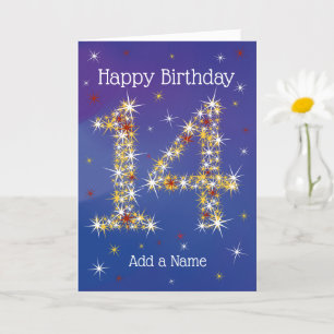 14. Geburtstag - Nummer 14 in Sternen - Blau - Alt Karte