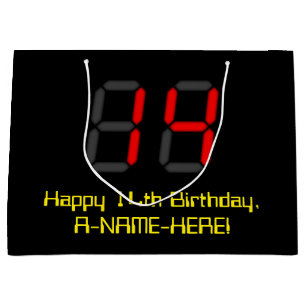 14. Geburtstag: Red Digital Clock Style "14" + Nam Große Geschenktüte