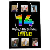 14. Geburtstag: Regenbogen "14", benutzerdefiniert Mittlere Geschenktüte (Vorderseite)