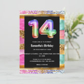 14. Geburtstag Regenbogen Glitzer buntes Party Einladung (Stehend Vorderseite)