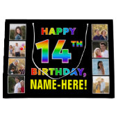 14. Geburtstag: Regenbogentext, benutzerdefinierte Große Geschenktüte (Vorderseite)