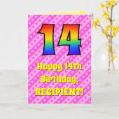 14. Geburtstag: Rosa Streifen und Herz, Regenbogen Karte (Gelbe Blume)