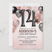 14. Geburtstag Rose Gold Ballons Einladung (Vorderseite)