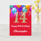 14. Geburtstag Rot und Gold farbige Ballons Karte (Gelbe Blume)