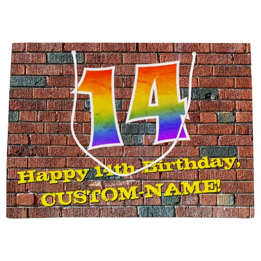 14. Geburtstag: Spaß, Graffiti-Inspiriert Regenbog Große Geschenktüte (Vorderseite)