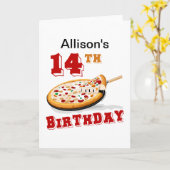 14. Geburtstags-Pizza-Party Karte (Gelbe Blume)