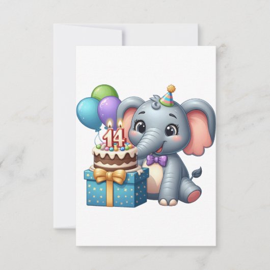 14. Geburtstagselefant RSVP Karte (Vorderseite)