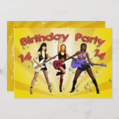 14. Geburtstagsfeier mit einer Mädchensband Einladung (Vorne/Hinten)