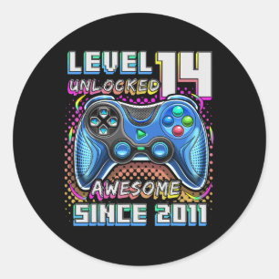 14. Geburtstagskind Level 14 Gamer 14-jähriges Vid Runder Aufkleber
