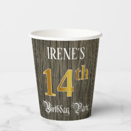 14. Geburtstagsparty - Imitate Gold & Imitate Wood Pappbecher