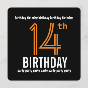 14. Geburtstagsparty Moderne Orange und Schwarz Einladung