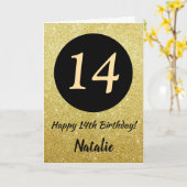 14. Happy Birthday Black and Gold Glitzer Card Karte (Gelbe Blume)