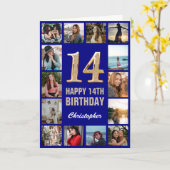 14. Happy Birthday Navy Blue & Gold Foto Collage Karte (Gelbe Blume)
