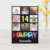 14. Happy Geburtstag Foto Collage Moderne Schwarz Karte (Gelbe Blume)