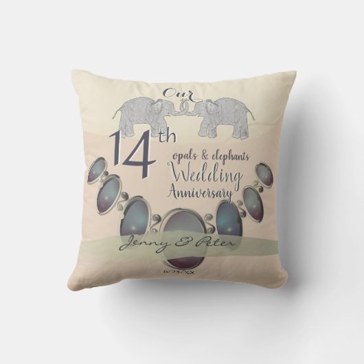 14. Hochzeit-Anniversary Opals & Elefanten Elfenbe Kissen (Rückseite)