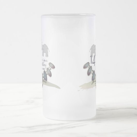 14. Hochzeit-Jubiläum-Elefanten und Opale Mattglas Bierglas (Mittel)