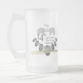 14. Hochzeit-Jubiläum-Elefanten und Opale Mattglas Bierglas