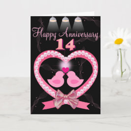 14. Hochzeit Jubiläum Rosa Herzlove Vögel Karte