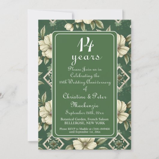 14. Hochzeitstag in Elfenbein Einladung (Vorderseite)