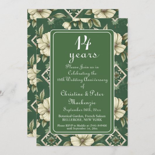 14. Hochzeitstag in Elfenbein Einladung (Vorne/Hinten)