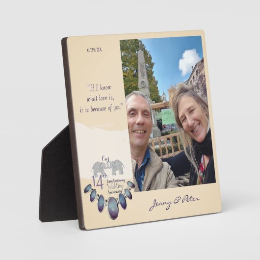 14. Hochzeitstag in Elfenbein Fotoplatte (Vorderseite)