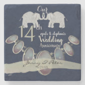 14. Hochzeitstipendiat Opal and Elephants Navy Steinuntersetzer (Vorderseite)