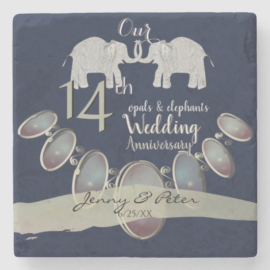 14. Hochzeitstipendiat Opal and Elephants Navy Steinuntersetzer (Vorderseite)