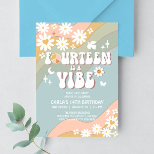 14 ist eine Stimmung Daisy Hippie 70er Retro Gebur Einladung