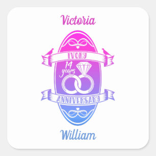 14 Jahre Traditionelles Elfenbein 14. Hochzeit Quadratischer Aufkleber